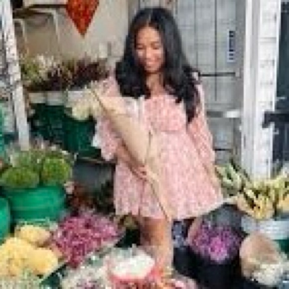 Joe Fresh x Roxy Earle Pink Floral Long-Sleeve Smocked Mini Dress L - Picture 2 of 11